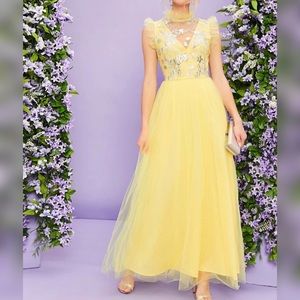 Ruffle Trim Sequin Embroidery Mesh Dress